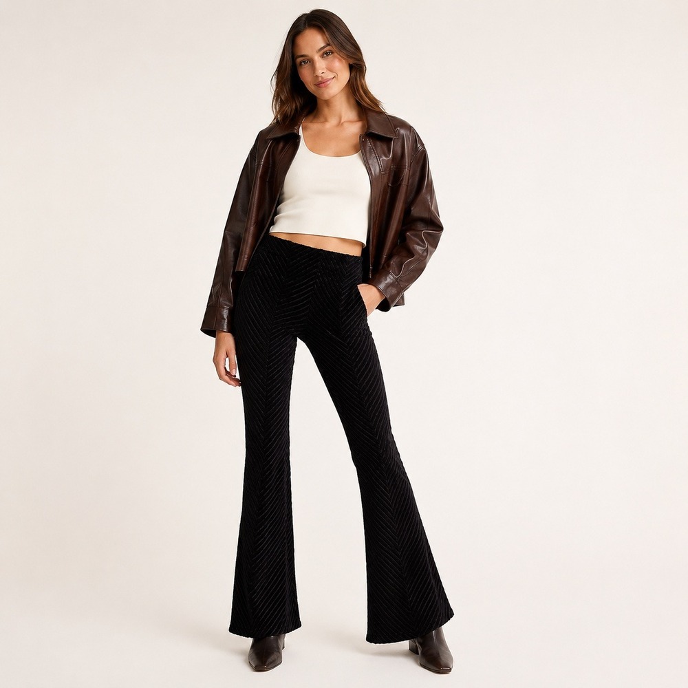 Free‎ People Quiet Luxury 70s Streetwear Black Plisse Pleated Flare Leg Pants